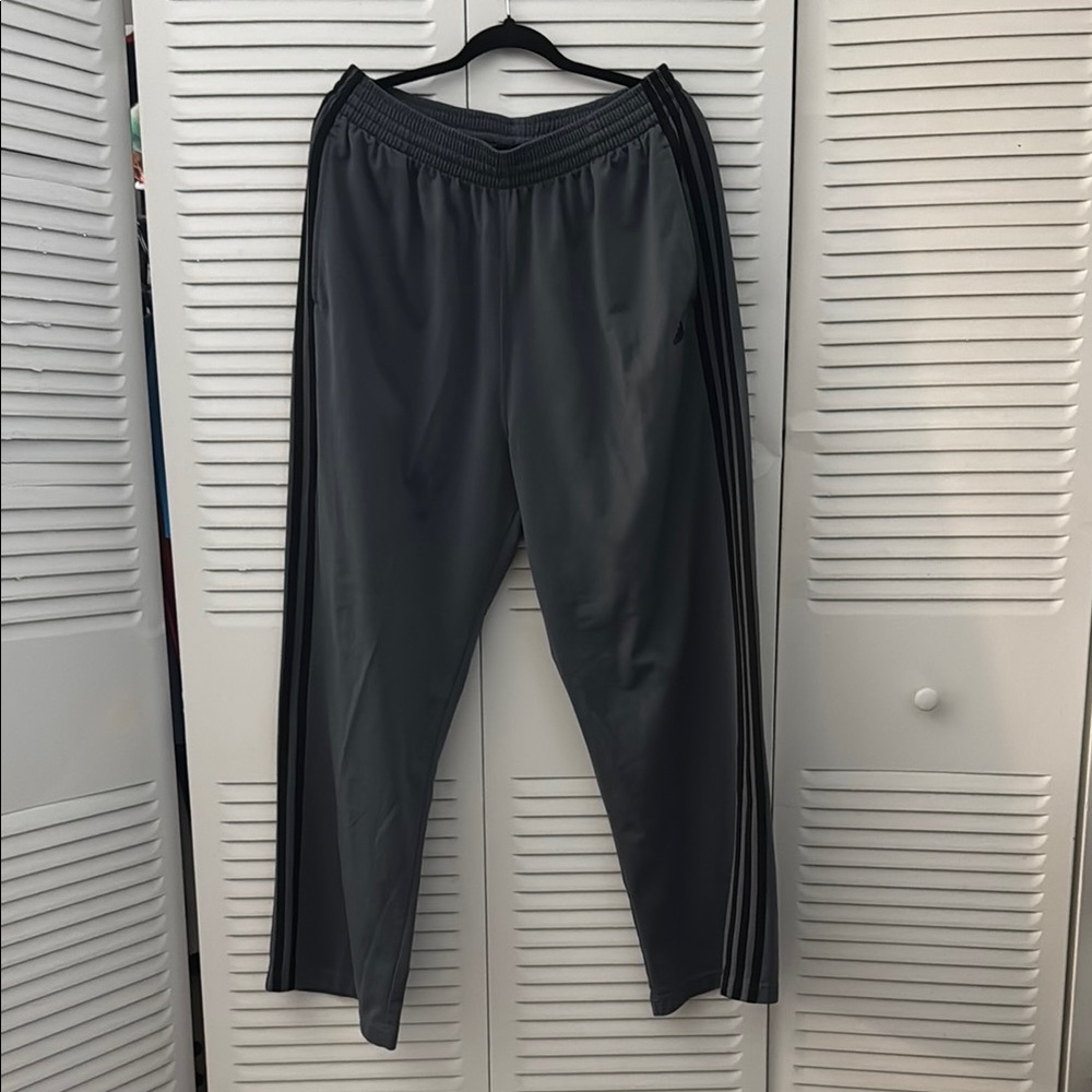 Adidas Gray Sweatpants with Elastic Waistband and Signature Stripes